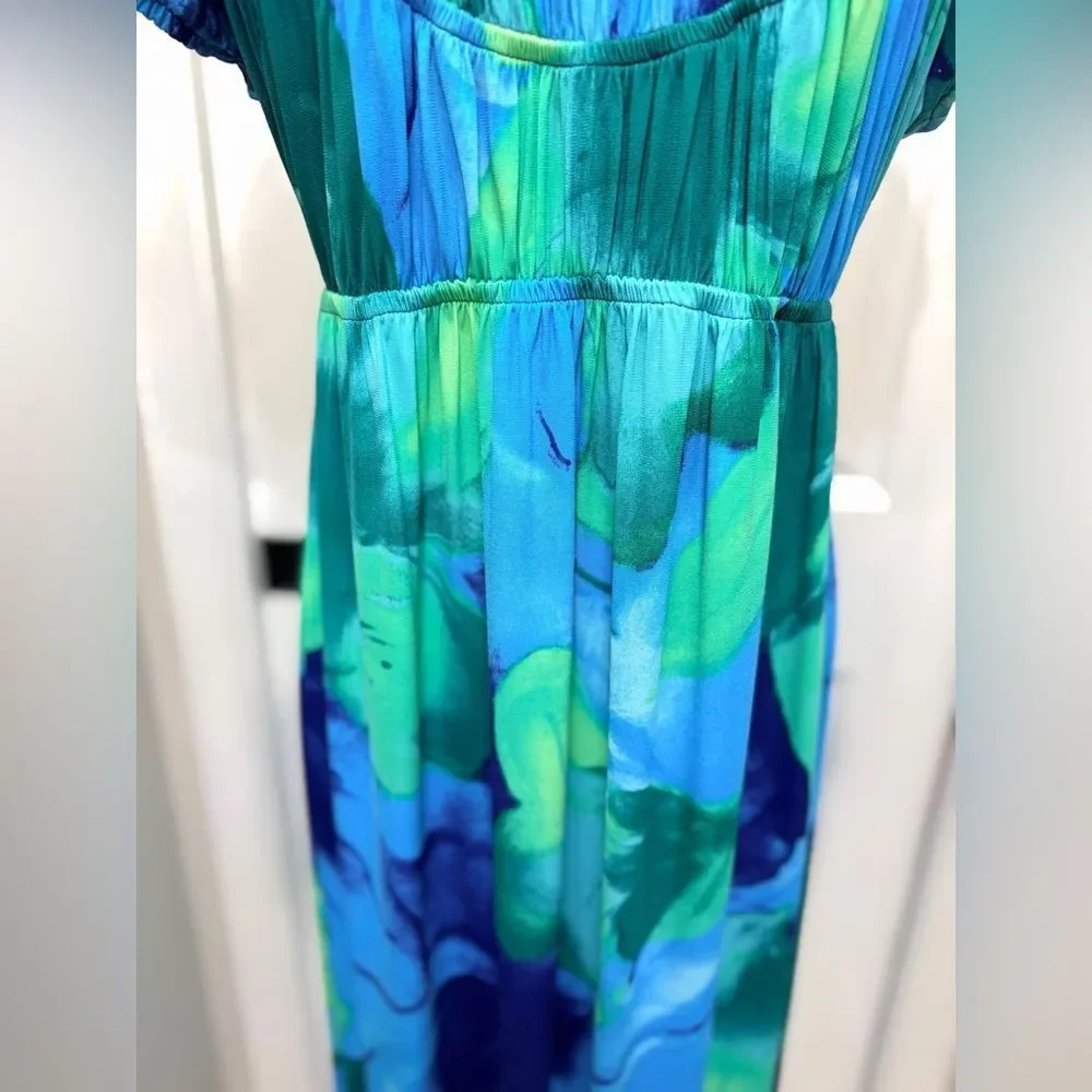 Dressbarn Vibrant Blue and Green Maxi Dress